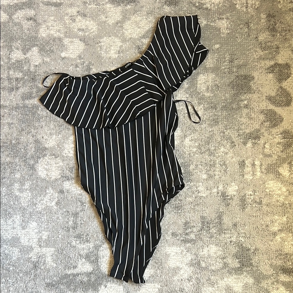 Stylish Black and White Striped Kids One Piece
